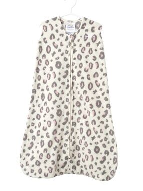 EUC Halo Baby Sleep Sack - Pink and Gray Leopard Print Fleece Size Small 0-6 Mth